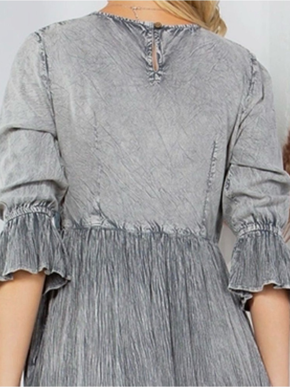 New Young Threads Grey Tiered Maxi Dress with Textured Bodice - Picture 7 of 8